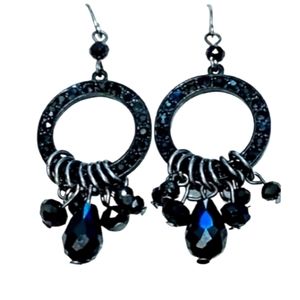 Facetted Rhinestone Vintage Black Hoops